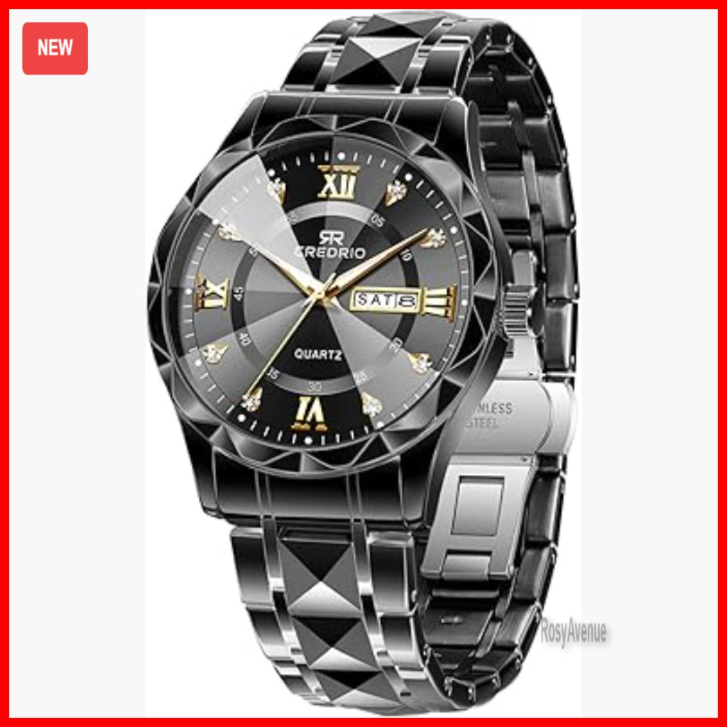 Stainless Steel Waterproof Analog Quartz Watch With Diamond Dial Luminous Date